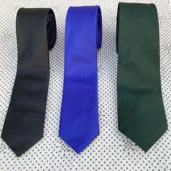 Men Slim Silk Ties Black, Dark Green and Royal Blue skinny Party Wedding Necktie - Picture 1 of 5
